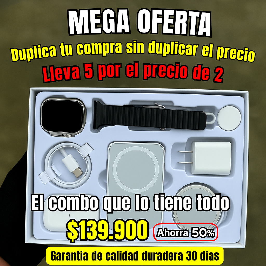 Reloj X8 Ultra Audifonos Power Bank 5 en 1