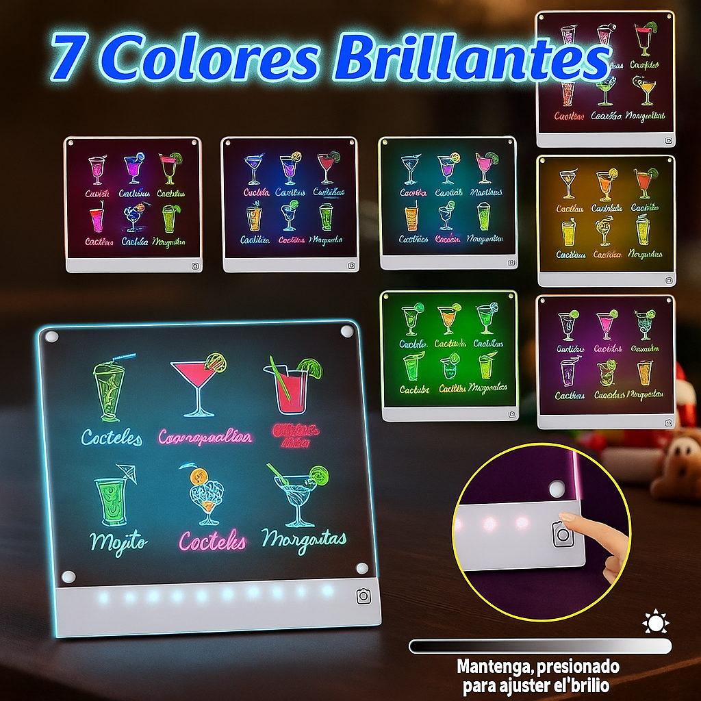 Tablero Led Pizarron 7 Colores Brillantes 30cm por 20 cm