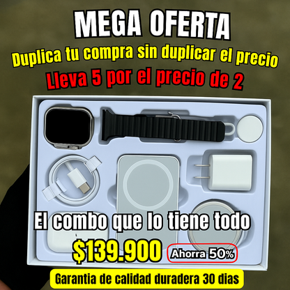 Reloj X8 Ultra Audifonos Power Bank 5 en 1