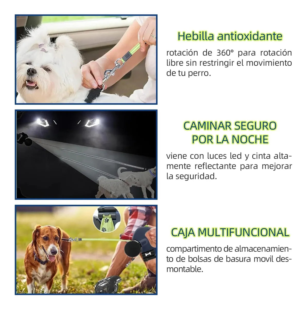 Correa Retráctil Perros Doble Linterna