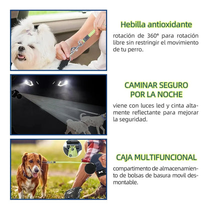 Correa Retráctil Perros Doble Linterna